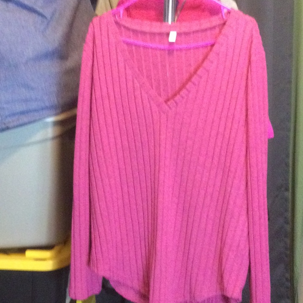 Pink Ribbed V-Neck Sweater top 3Xl